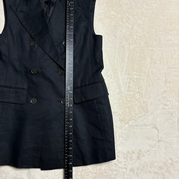 Banana Republic Womens Palma Linen Long Vest Size 4 Black V Neck Double Breasted - Picture 10 of 12
